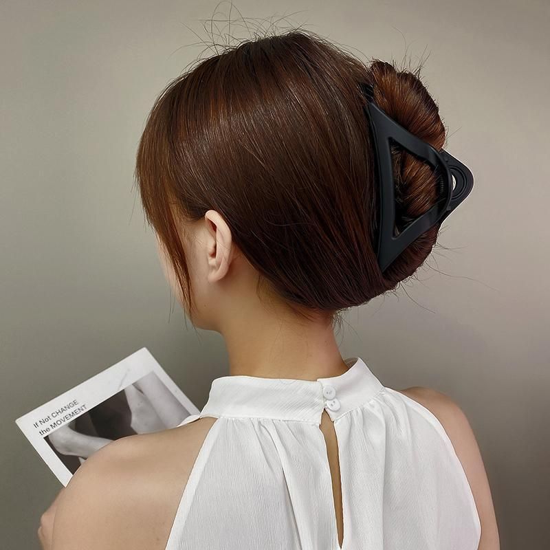 Women's Simple Hair Claws Clip Large Geometric Barrette Ponytail Clamp Hairpin - Black V528-ZK00215-BLACK-560871