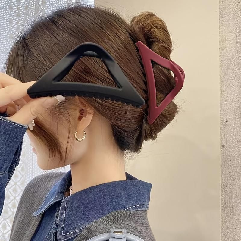 Women's Simple Hair Claws Clip Large Geometric Barrette Ponytail Clamp Hairpin - Black V528-ZK00215-BLACK-560871