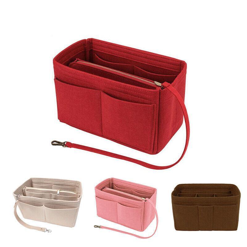 Felt Handbag Organizer Insert with Multiple Pockets for Tote and Purse - Beige L Size V528-ZK00392-BEIGE-L-748813
