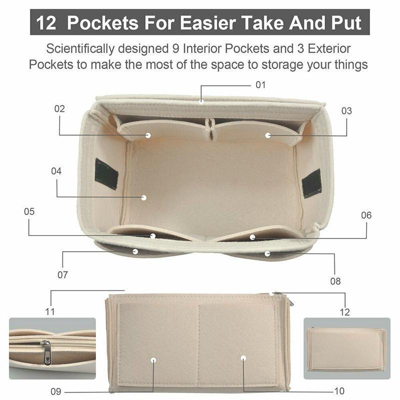 Felt Handbag Organizer Insert with Multiple Pockets for Tote and Purse - Beige L Size V528-ZK00392-BEIGE-L-748813