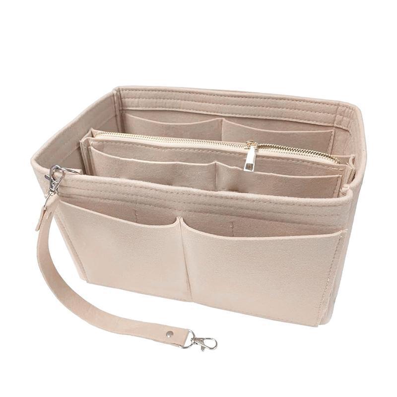 Felt Handbag Organizer Insert with Multiple Pockets for Tote and Purse - Pink L Size V528-ZK00401-PINK-L-464870