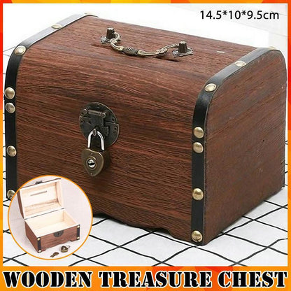 Wooden Treasure Chest Retro Money Storage Box Case Coin Piggy Bank Organizer V528-ZK00405-747649