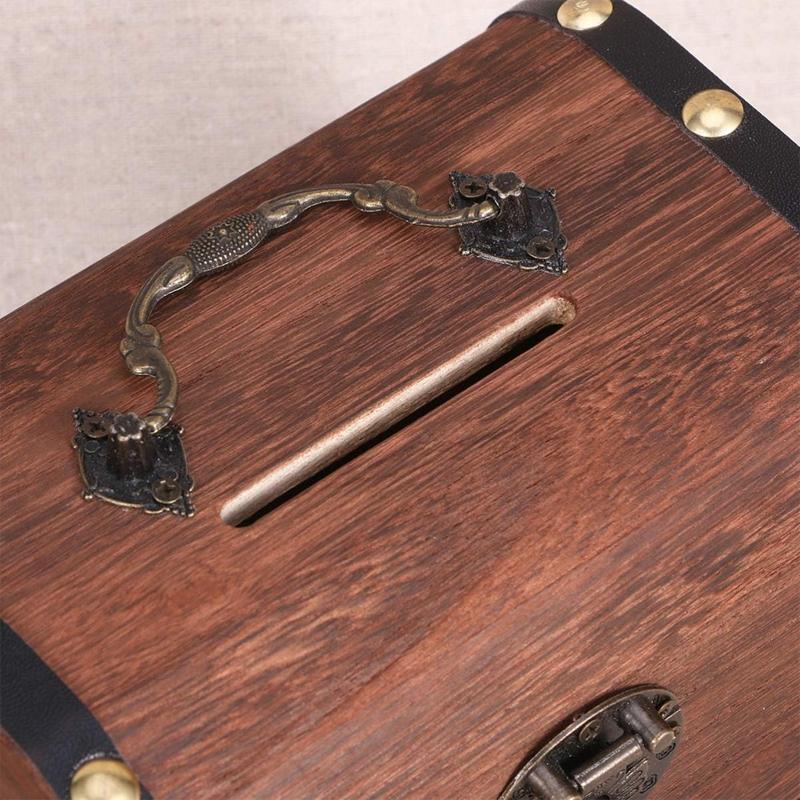 Wooden Treasure Chest Retro Money Storage Box Case Coin Piggy Bank Organizer V528-ZK00405-747649