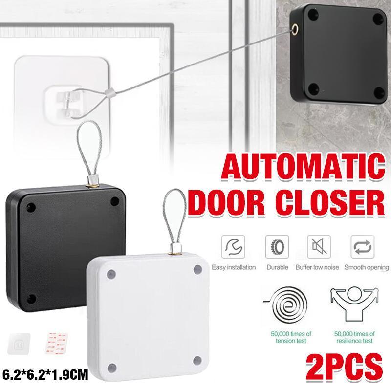 2x Punch-free Automatic Door Closer Sensor Auto for Home Kitchen Door Security - White V528-ZK00433-WH-800G-2SETS-149708