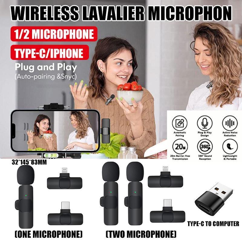 Wireless Lavalier Microphone Mini Mic For Android iPhone iPad Vlog Live Stream - Type-C (Two Microphones) V528-ZK00450-TYPE-1-2-161742