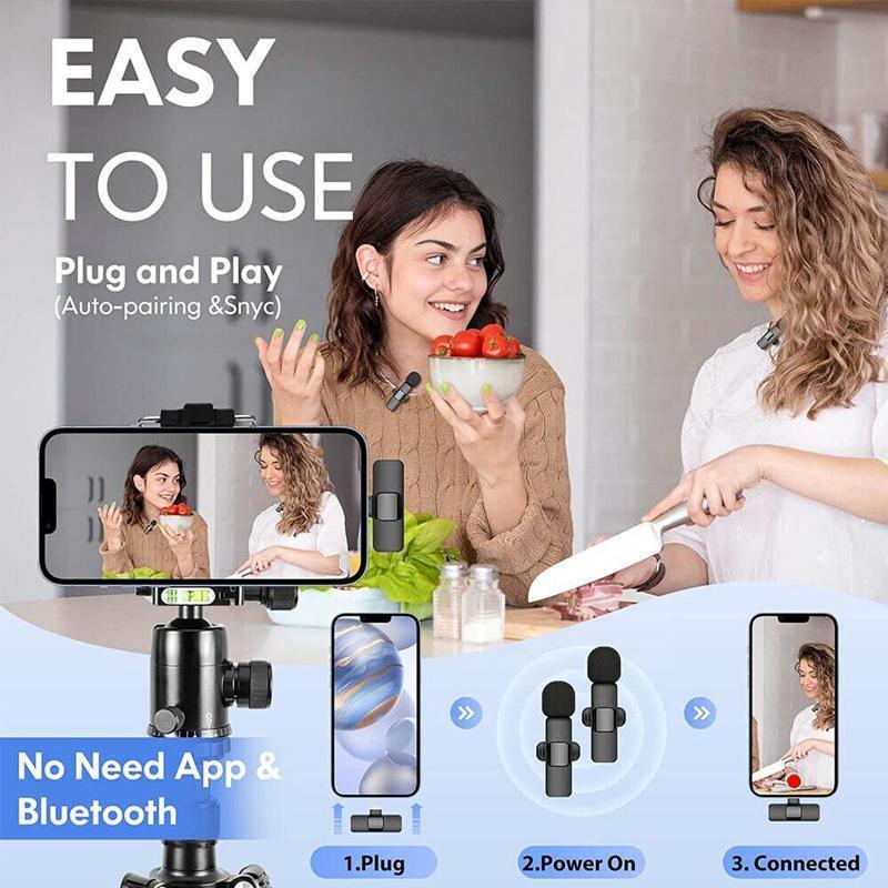 Wireless Lavalier Microphone Mini Mic For Android iPhone iPad Vlog Live Stream - Type-C (Two Microphones) V528-ZK00450-TYPE-1-2-161742
