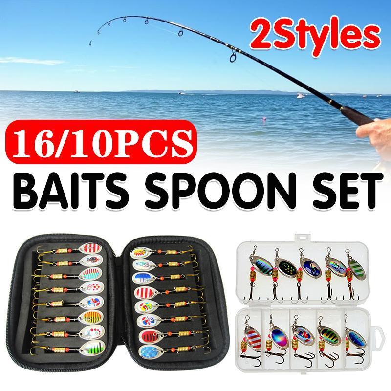 10/16PCS Fishing Lure Spinners Baits Spoon Set with Tackle Bag Trout Bass Tackle - B(10PCS) V528-ZK00459-10PCS-889921