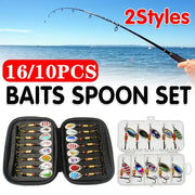 10/16PCS Fishing Lure Spinners Baits Spoon Set with Tackle Bag Trout Bass Tackle - A(16PCS) V528-ZK00459-16PCS-312456