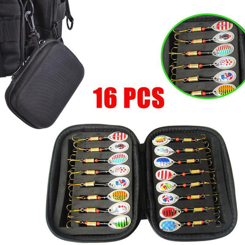 10/16PCS Fishing Lure Spinners Baits Spoon Set with Tackle Bag Trout Bass Tackle - A(16PCS) V528-ZK00459-16PCS-312456