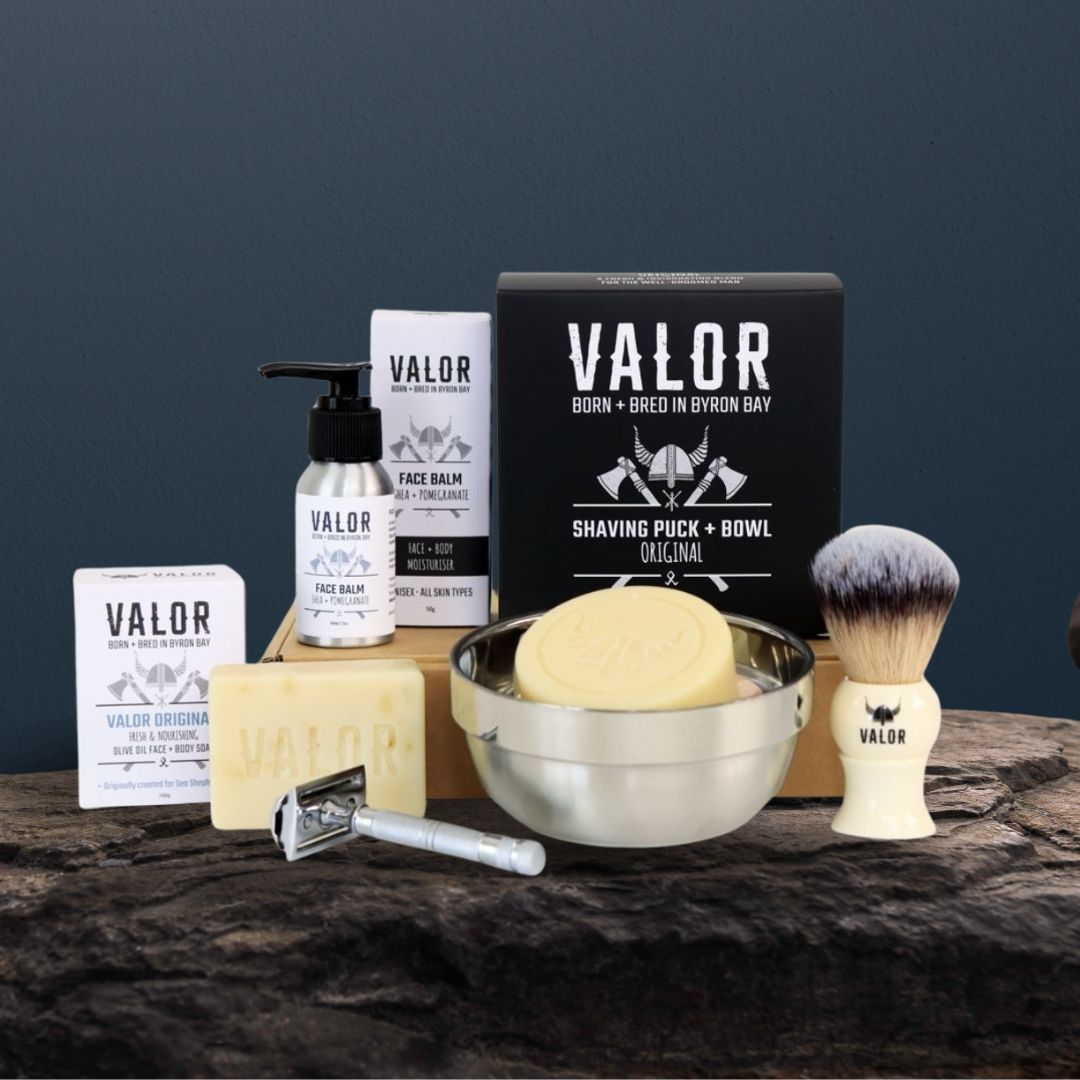 VALOR Decadent Shaving Gift Set - Organic Razor Kit with Soap, Brush, Balm & Body Bar V534-VA160