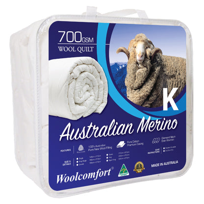 Woolcomfort Aus Made Merino Wool Quilt 700GSM 240x210cm King Size V535-JAPARA-WQ-700G-K