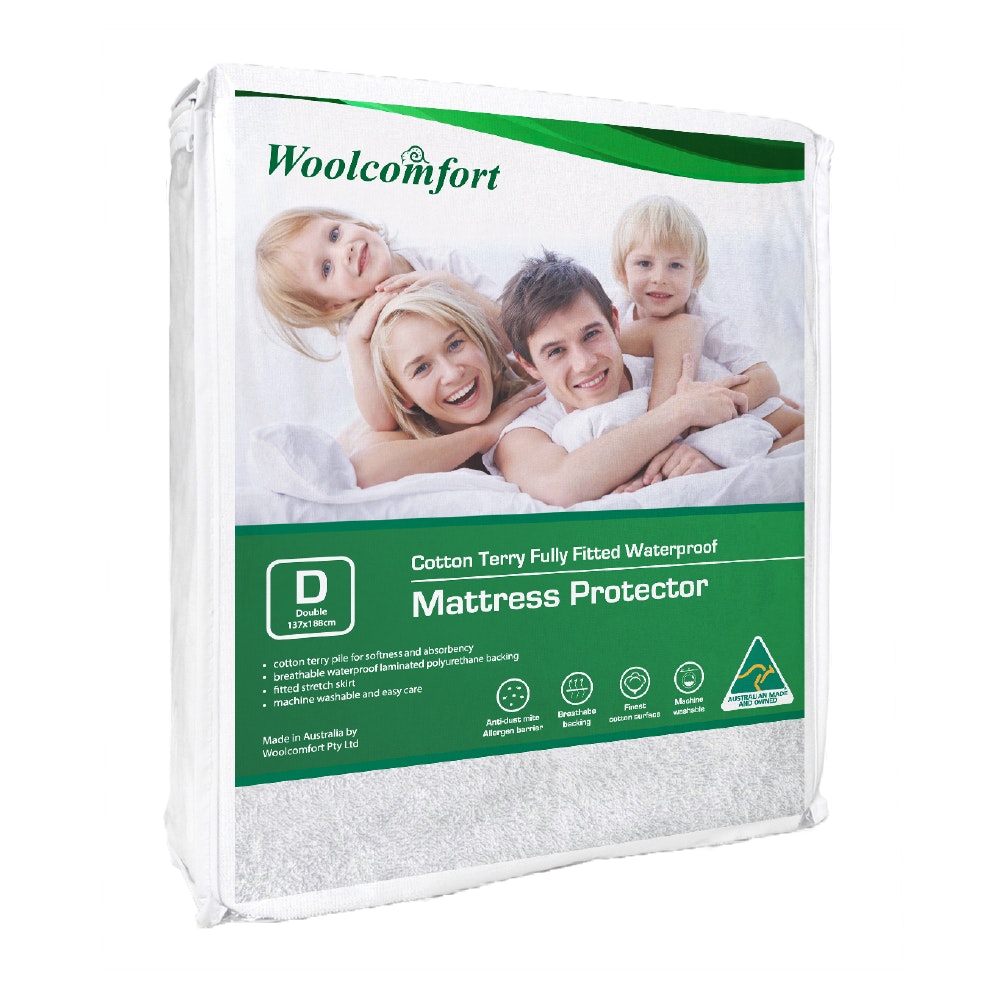 Woolcomfort Cotton Terry Fully Fitted Waterproof Mattress Protector Double Size V535-LUX-WATERPROOF-MP-165-D