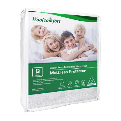 Woolcomfort Cotton Terry Fully Fitted Waterproof Mattress Protector Queen Size V535-LUX-WATERPROOF-MP-165-Q