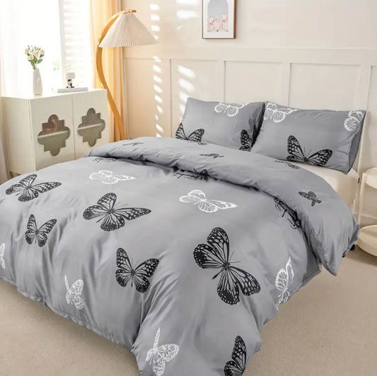 Dreamfields - Mono Papilio Quilt Cover Set - (3pcs, Double Size) V535-QC-MONO-PAPILIO-D