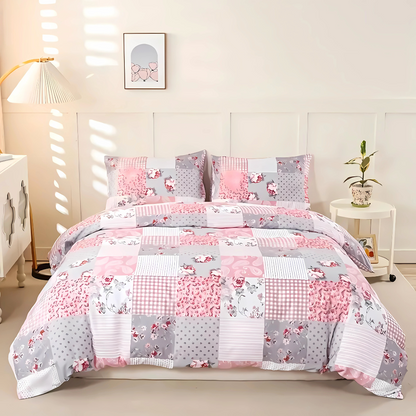 Dreamfields - Soft Pink Plaid Quilt Cover Set - (3pcs, King Size) V535-QC-SOFT-PINK-PLAID-K