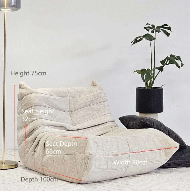 Vacuum-Packed, Comfy Mid Century Togo Lounge Sofa Modern Backrest White Corduroy Armless Retro Decorative V541-AMCHAIR-TOGO-WH