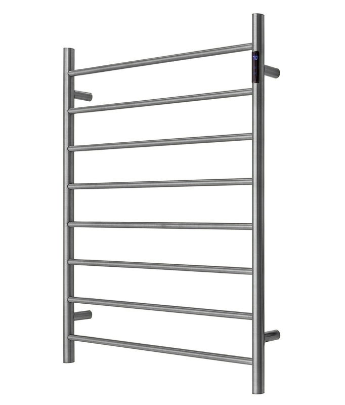Premium Gunmetal Heated Towel Rack with LED control - 8 Bars, Round Design, AU Standard, 1000x850mm Wide V549-10085ROUNDLEDGUN