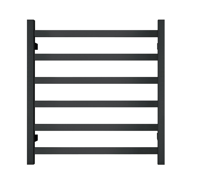 Premium Matte Black Heated Towel Rack - 6 Bars, Square Design, AU Standard, 650x620mm Wide V549-6562SQUAREHEATBLACK