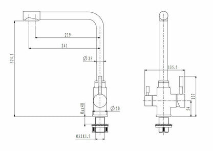 2023 Brushed Brass Gold L shape 3 way filter water kitchen mixer tap faucet Stainless steel Made PVD plated V549-GOLD3WAYL