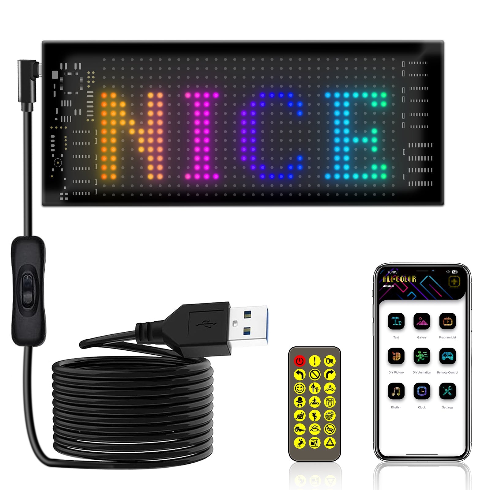 Programmable LED Matrix Panel Flexible Screen IP65 with APP Control 70*173mm V558-GP-LEDS-01
