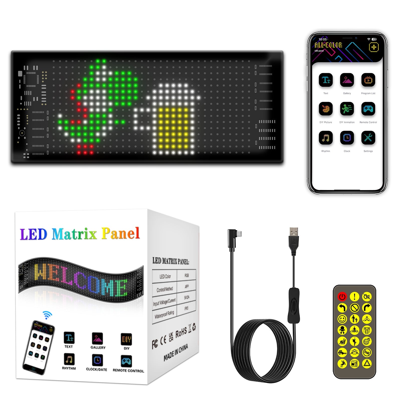 Programmable LED Matrix Panel Flexible Screen IP65 with APP Control 70*173mm V558-GP-LEDS-01