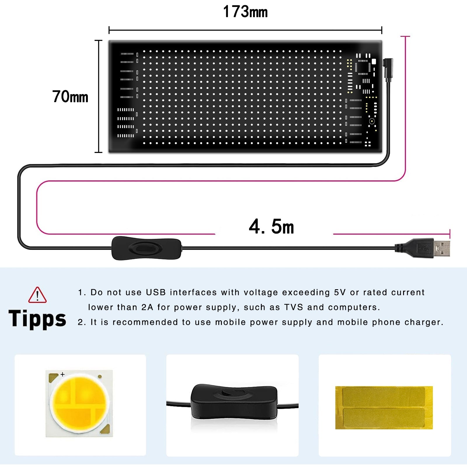Programmable LED Matrix Panel Flexible Screen IP65 with APP Control 70*173mm V558-GP-LEDS-01