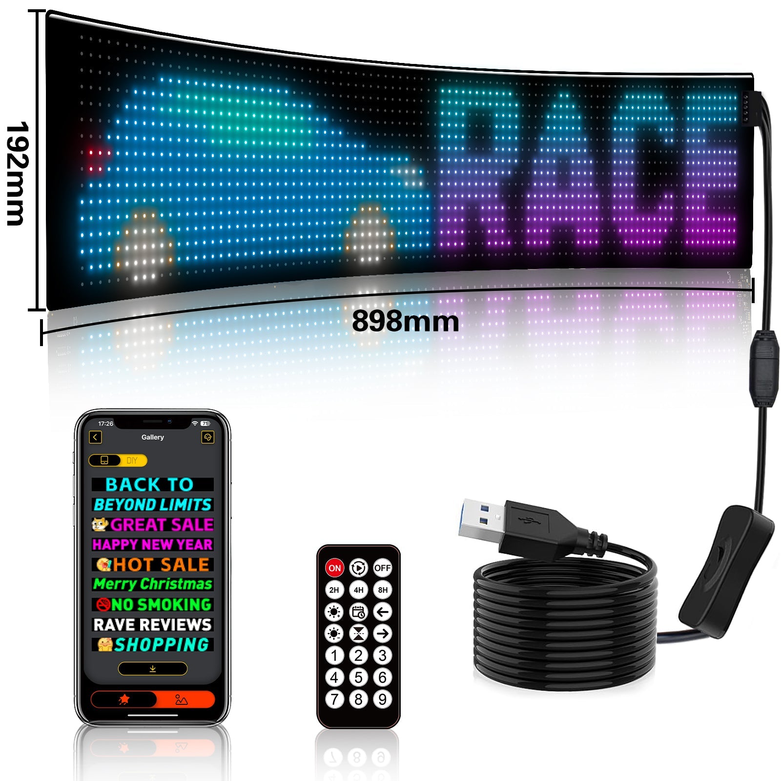 Programmable LED Matrix Panel Flexible Screen IP65 with APP Control 192*898mm V558-GP-LEDS-03