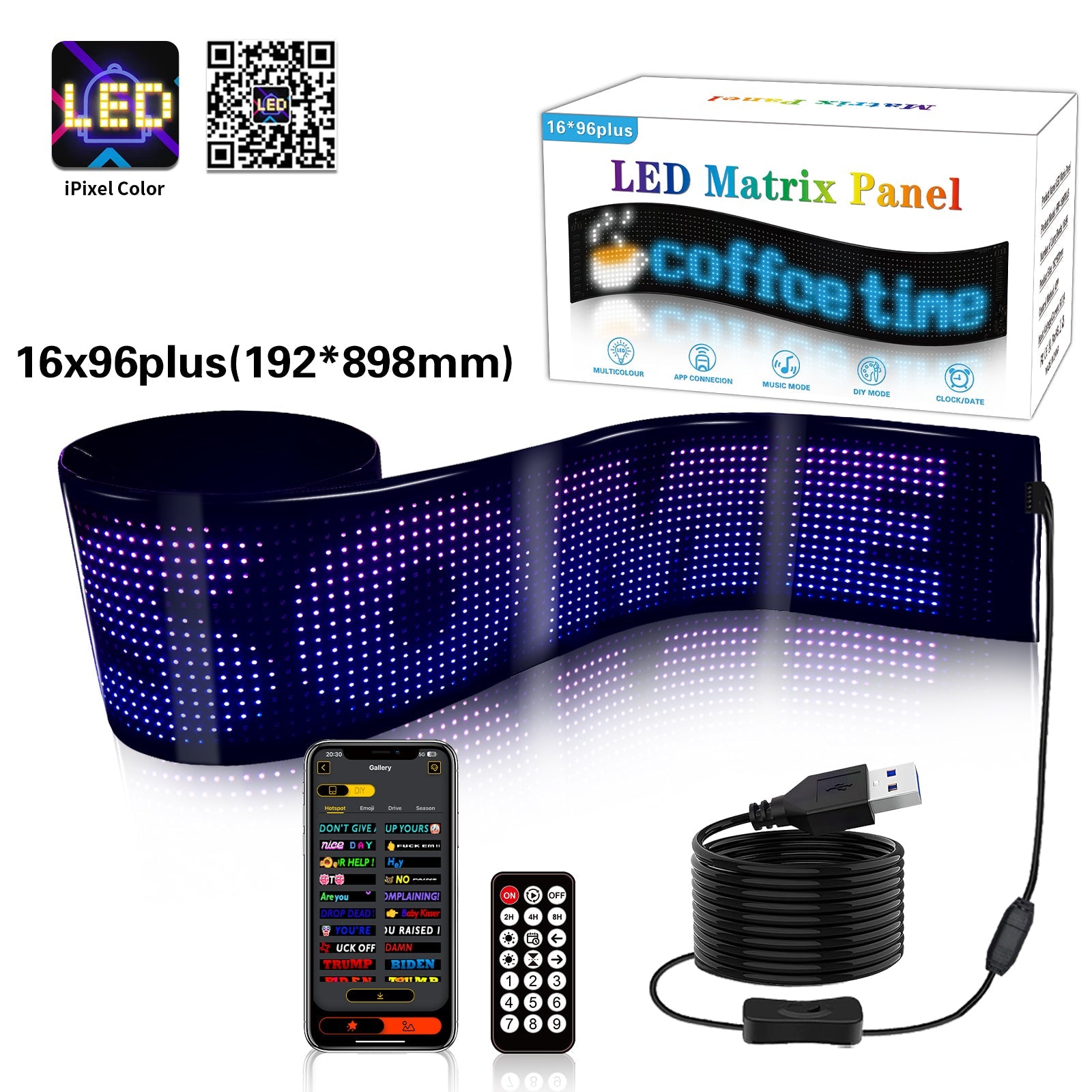 Programmable LED Matrix Panel Flexible Screen IP65 with APP Control 192*898mm V558-GP-LEDS-03