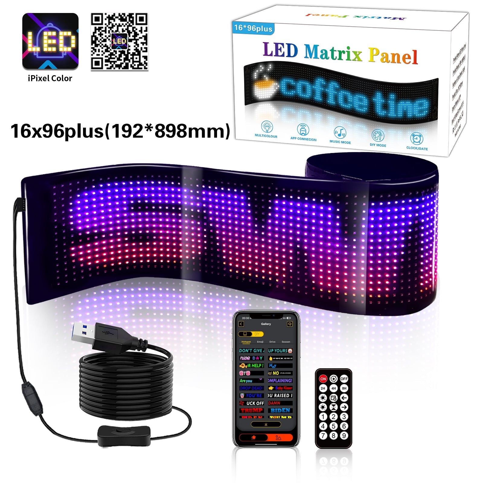 Programmable LED Matrix Panel Flexible Screen IP65 with APP Control 192*898mm V558-GP-LEDS-03