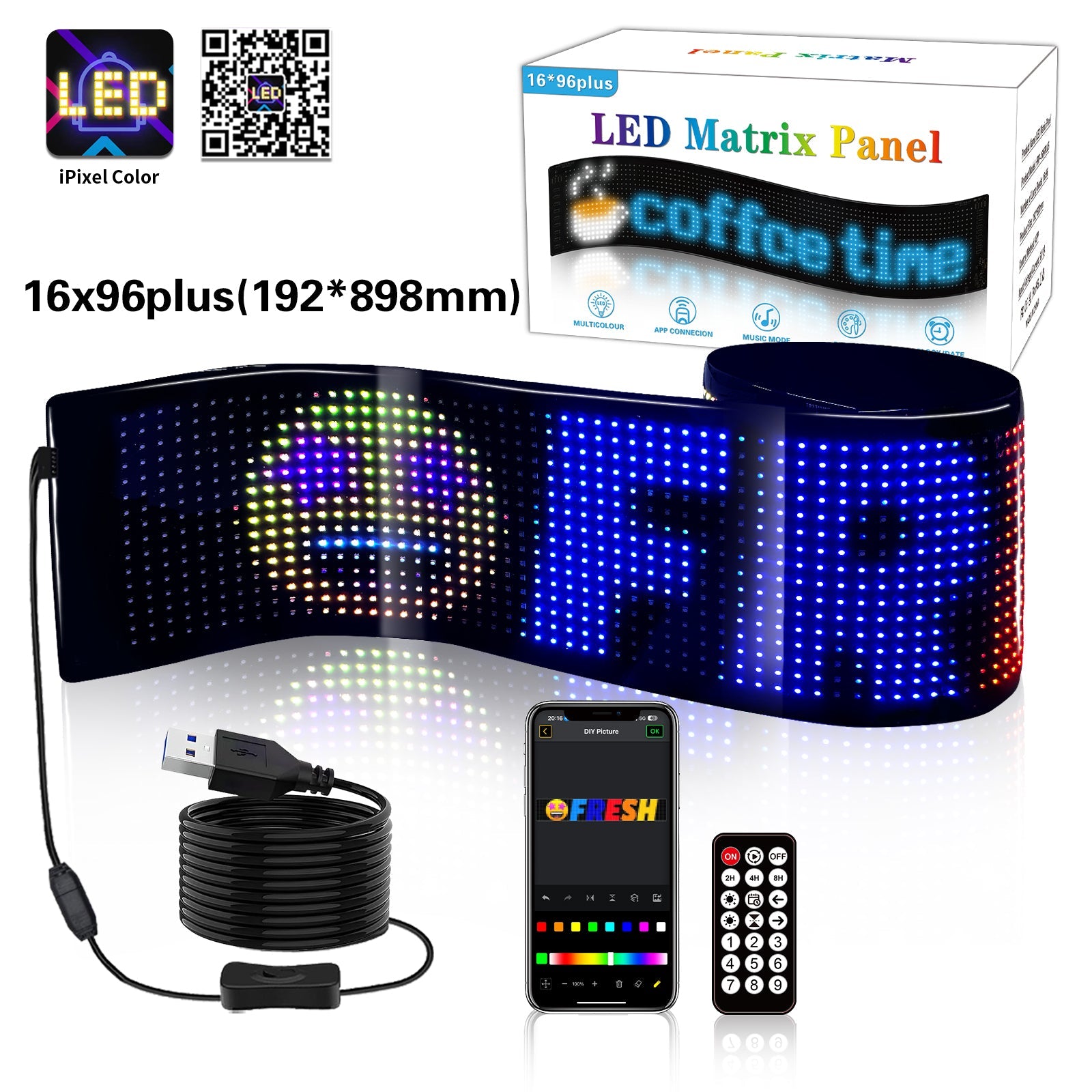 Programmable LED Matrix Panel Flexible Screen IP65 with APP Control 192*898mm V558-GP-LEDS-03