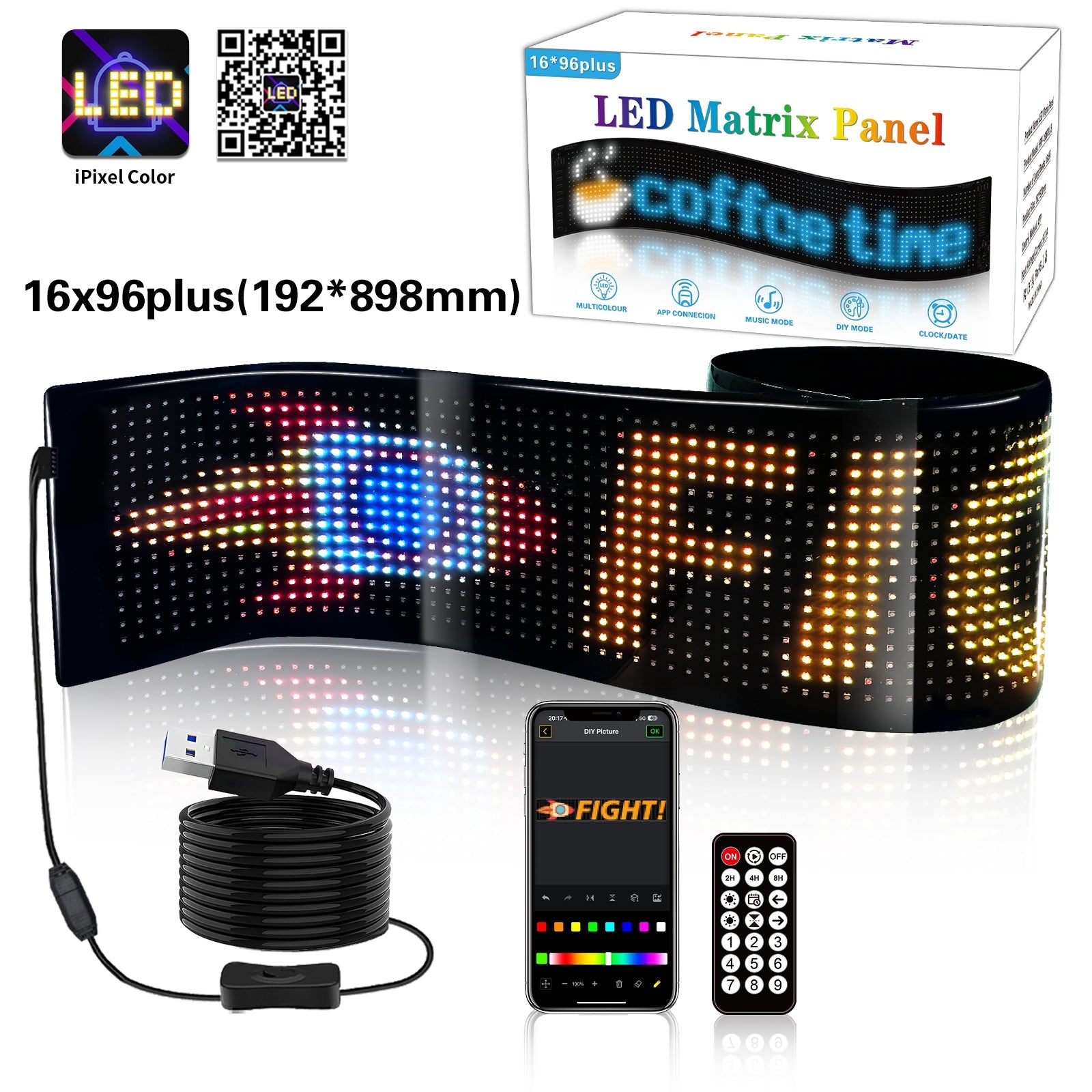 Programmable LED Matrix Panel Flexible Screen IP65 with APP Control 192*898mm V558-GP-LEDS-03