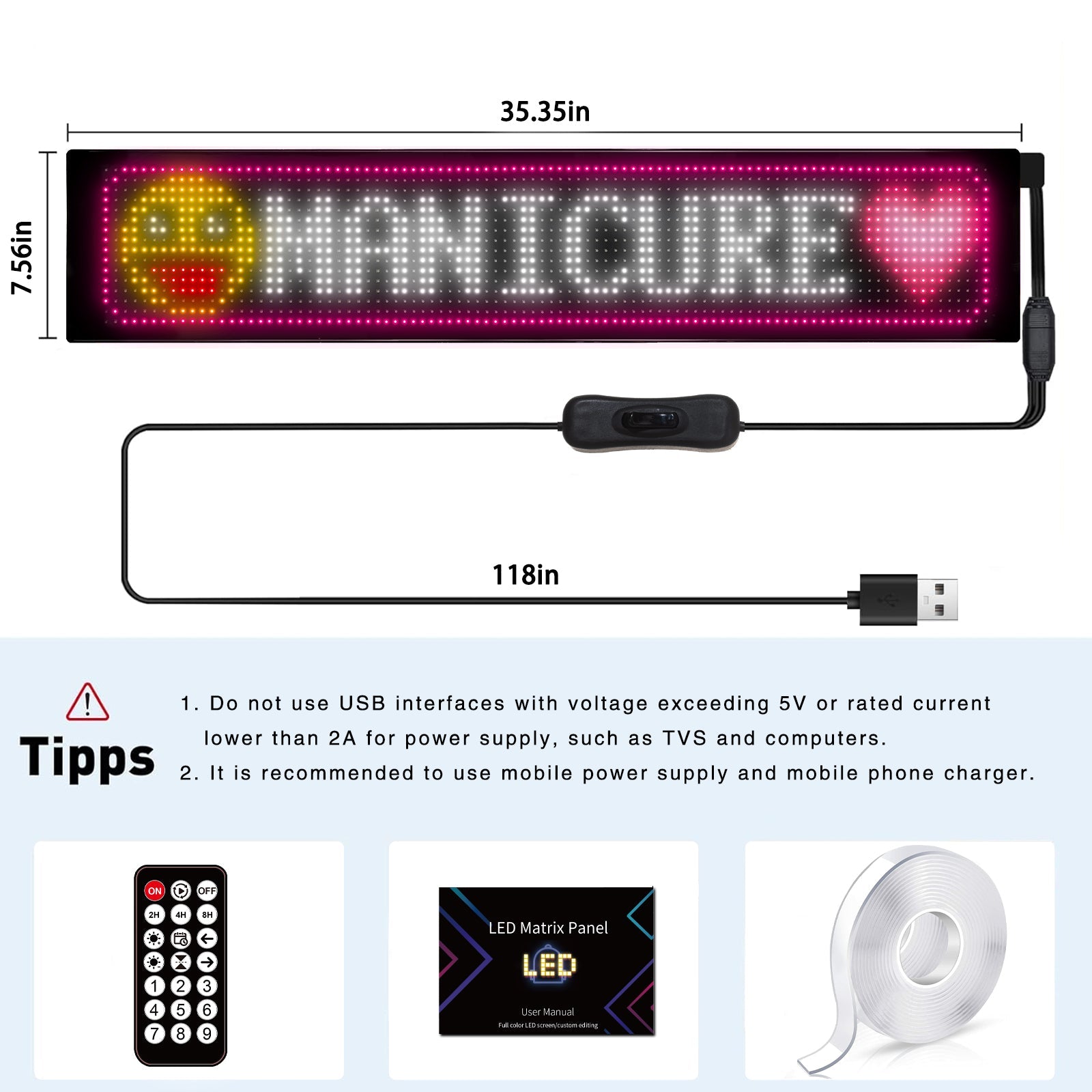Programmable LED Matrix Panel Flexible Screen IP65 with APP Control 192*898mm V558-GP-LEDS-03