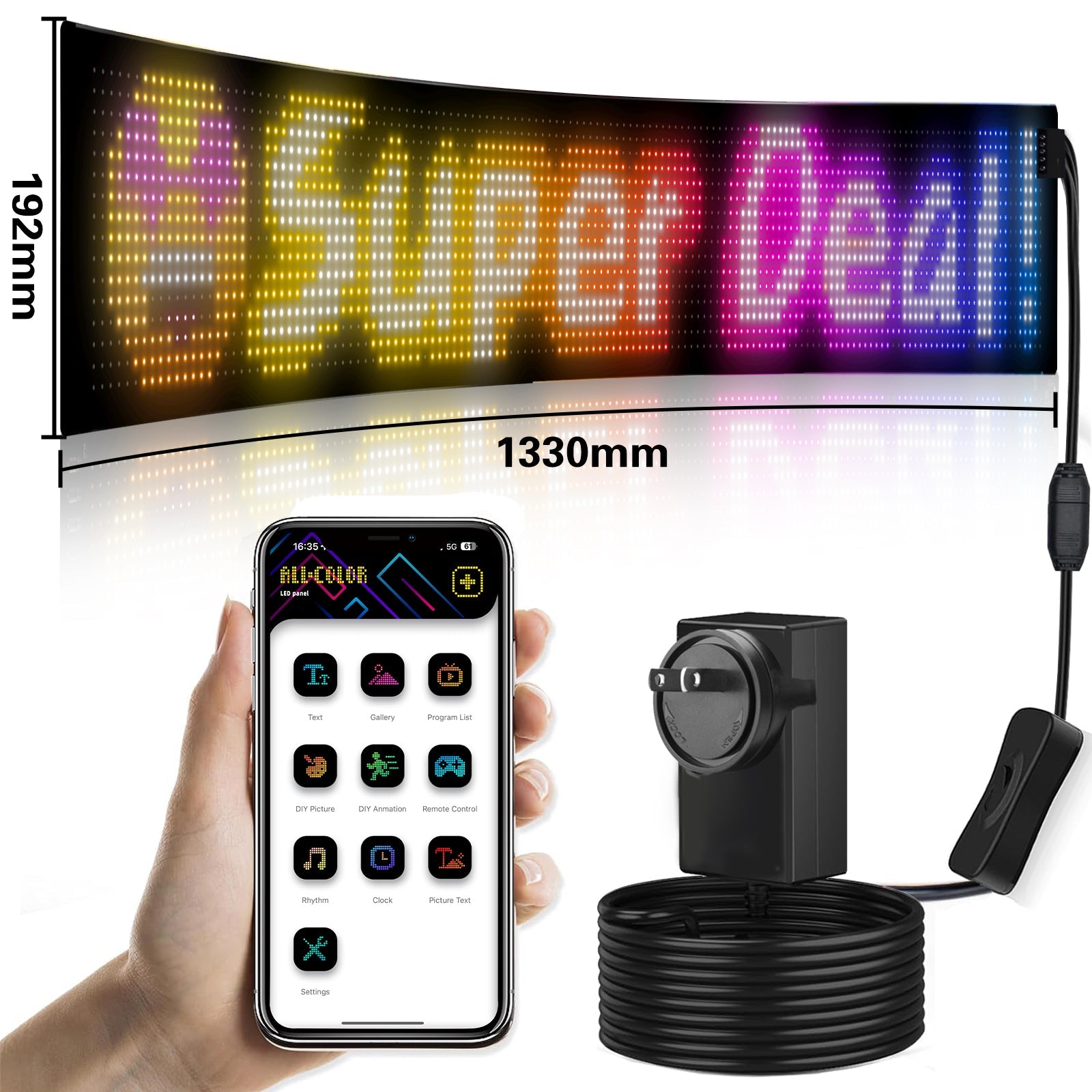 Programmable LED Matrix Panel Flexible Screen IP65 with APP Control 192*1330mm V558-GP-LEDS-04