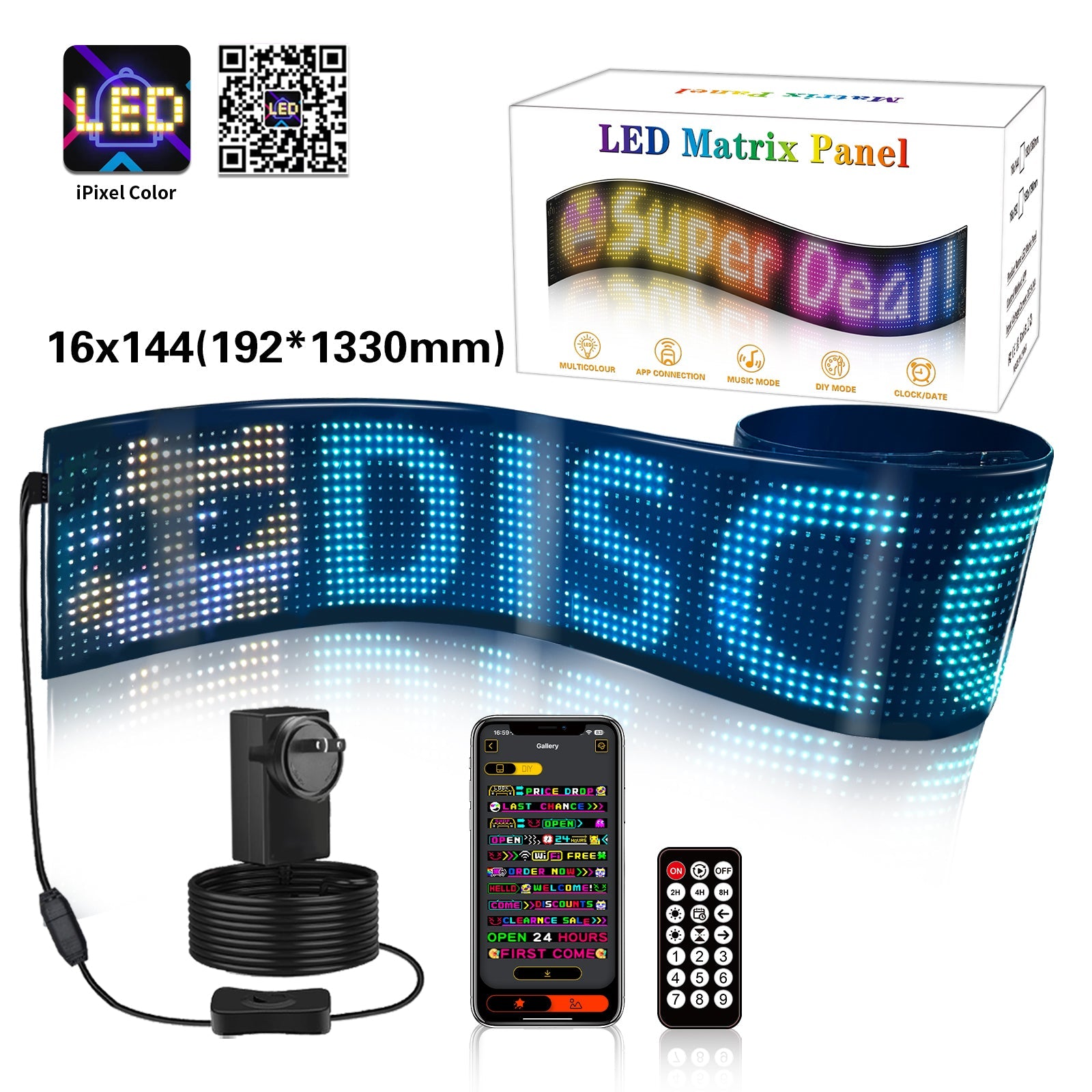 Programmable LED Matrix Panel Flexible Screen IP65 with APP Control 192*1330mm V558-GP-LEDS-04