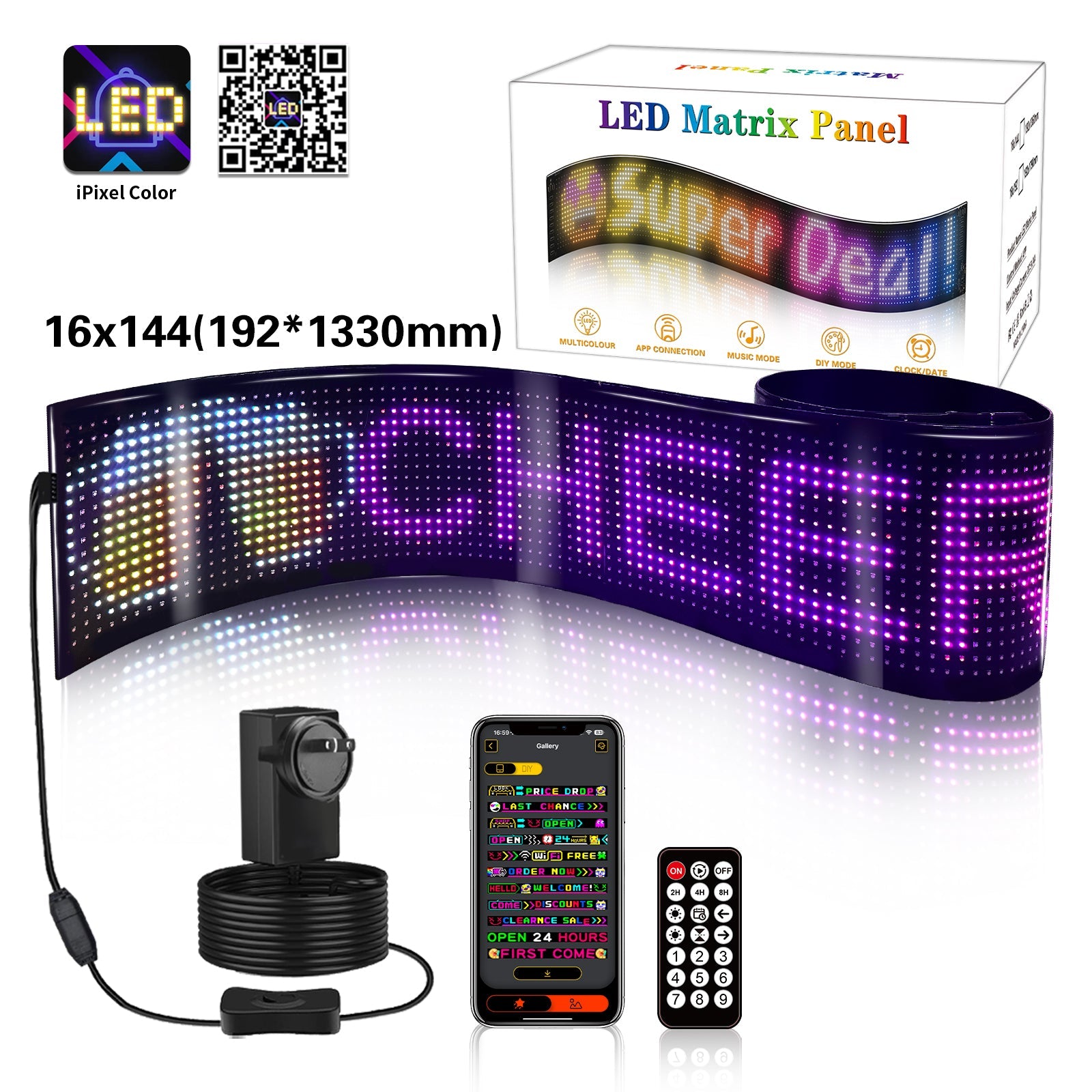 Programmable LED Matrix Panel Flexible Screen IP65 with APP Control 192*1330mm V558-GP-LEDS-04