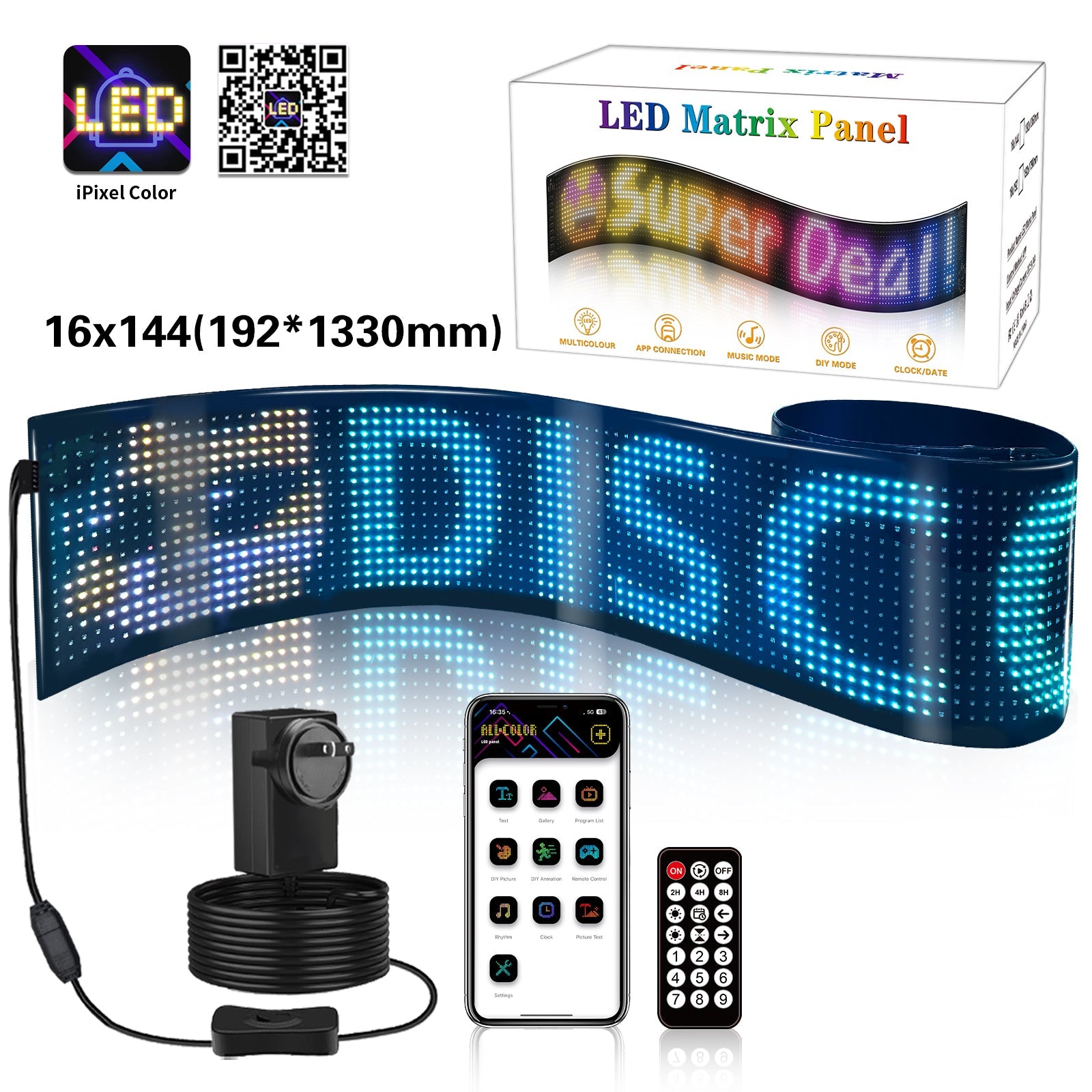 Programmable LED Matrix Panel Flexible Screen IP65 with APP Control 192*1330mm V558-GP-LEDS-04
