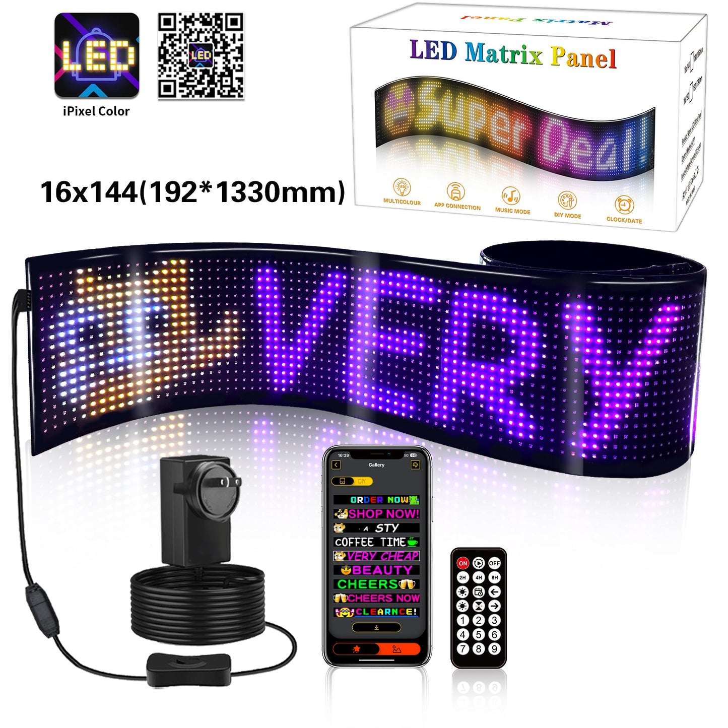 Programmable LED Matrix Panel Flexible Screen IP65 with APP Control 192*1330mm V558-GP-LEDS-04