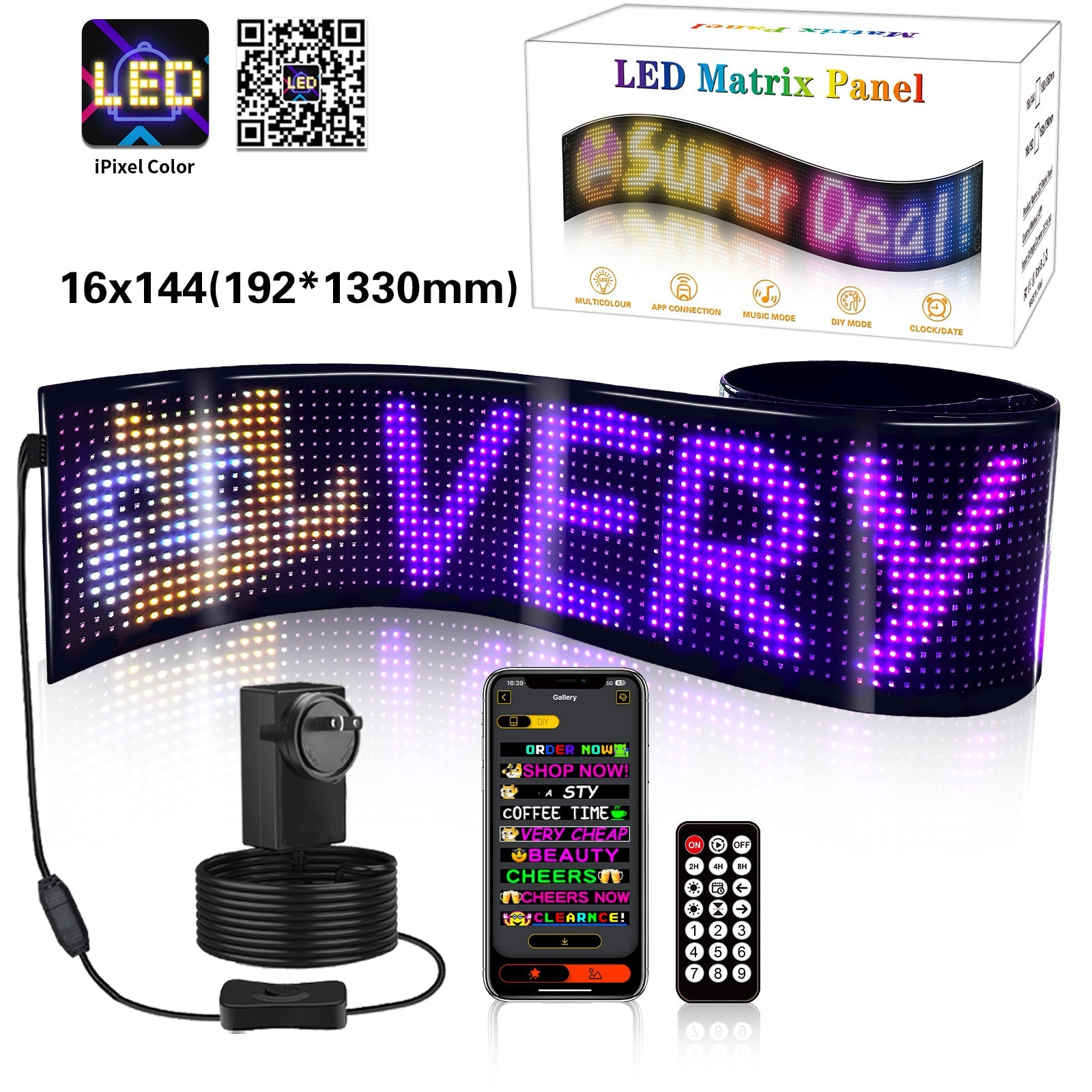 Programmable LED Matrix Panel Flexible Screen IP65 with APP Control 192*1330mm V558-GP-LEDS-04