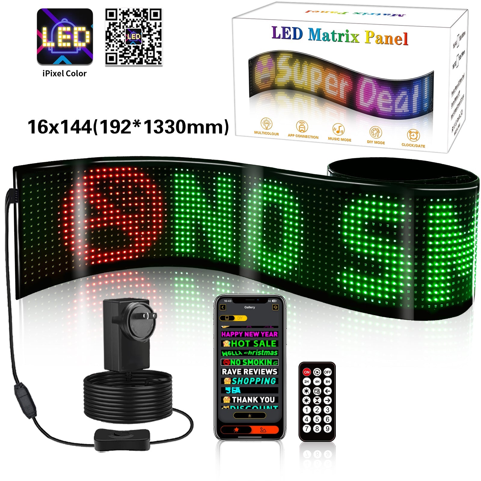Programmable LED Matrix Panel Flexible Screen IP65 with APP Control 192*1330mm V558-GP-LEDS-04