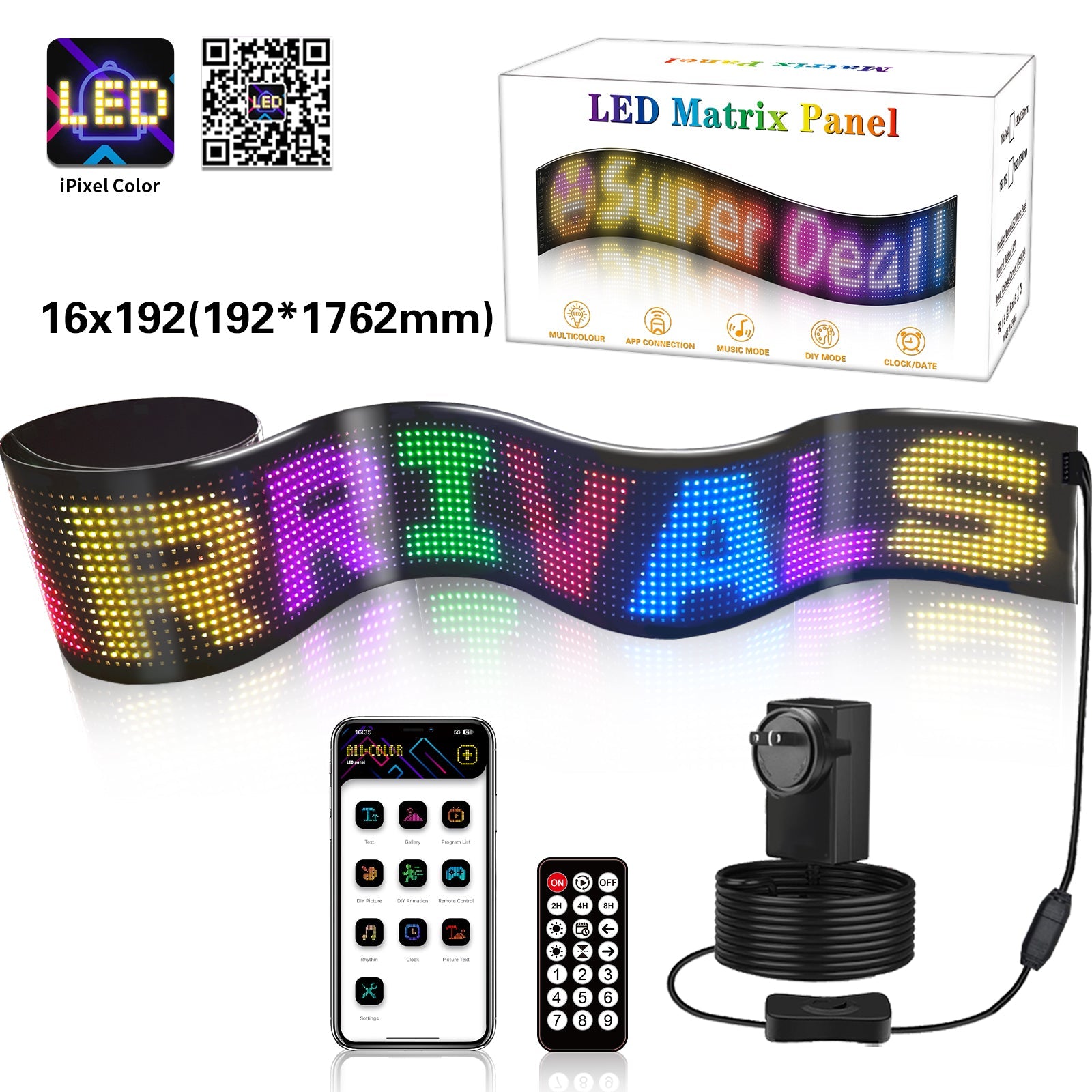 Programmable LED Matrix Panel Flexible Screen IP65 with APP Control 192*1762mm V558-GP-LEDS-05