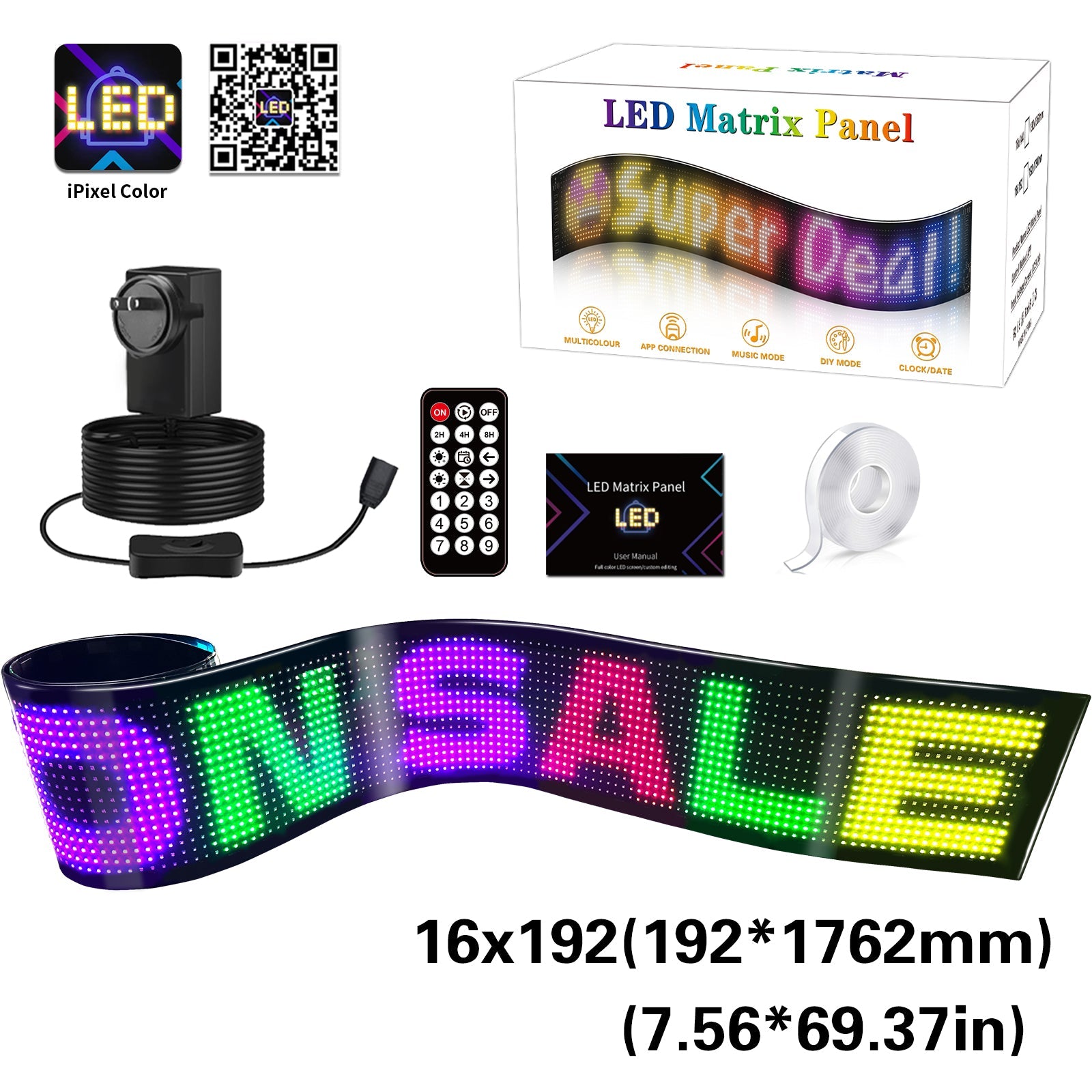 Programmable LED Matrix Panel Flexible Screen IP65 with APP Control 192*1762mm V558-GP-LEDS-05