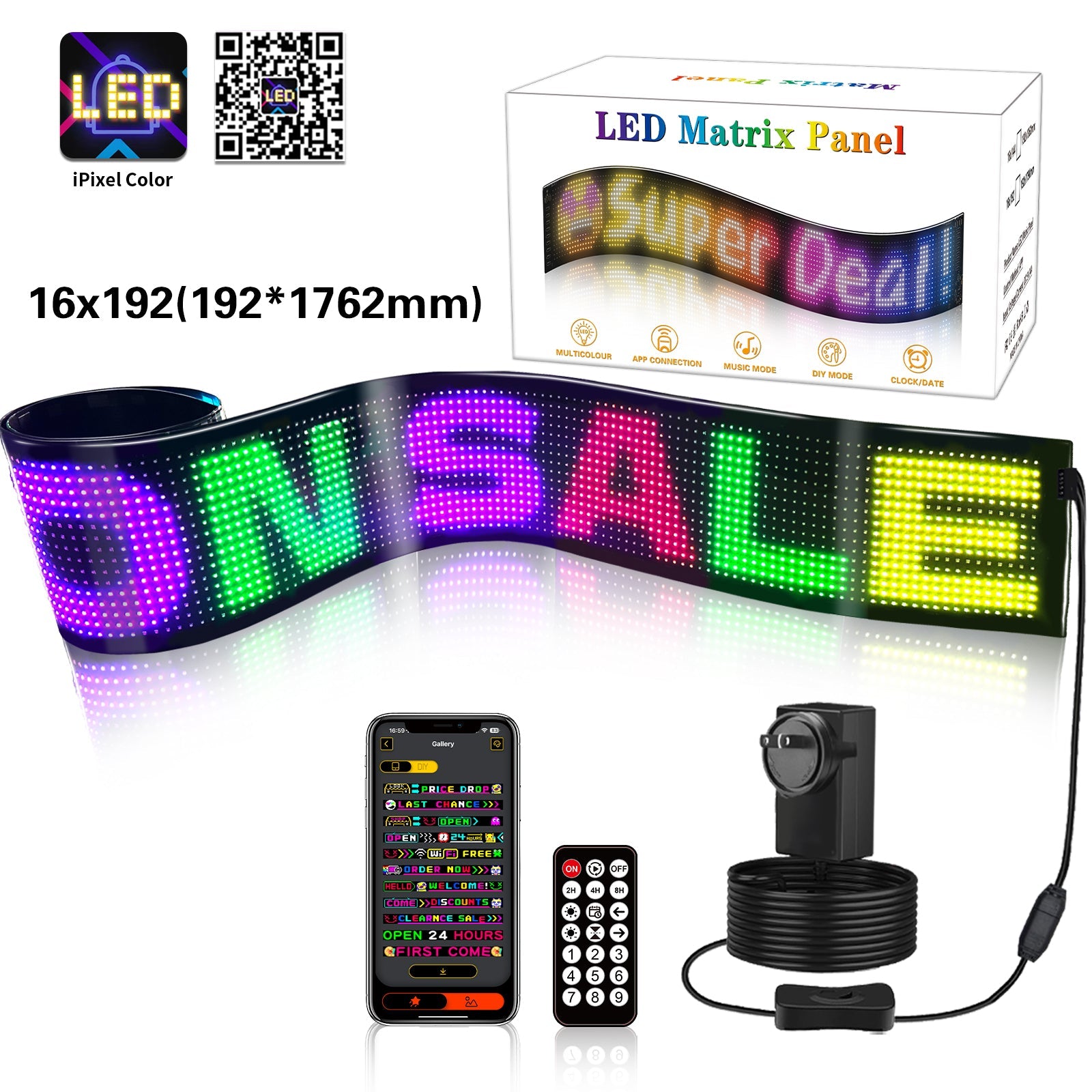 Programmable LED Matrix Panel Flexible Screen IP65 with APP Control 192*1762mm V558-GP-LEDS-05