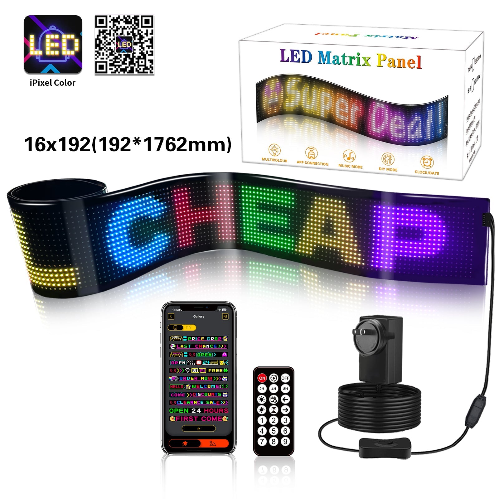 Programmable LED Matrix Panel Flexible Screen IP65 with APP Control 192*1762mm V558-GP-LEDS-05