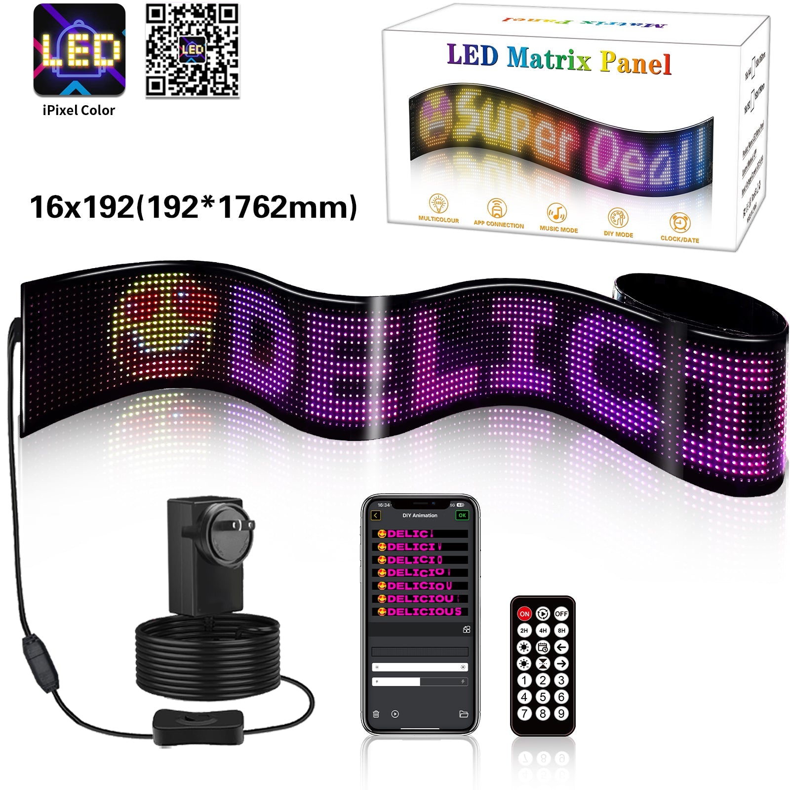 Programmable LED Matrix Panel Flexible Screen IP65 with APP Control 192*1762mm V558-GP-LEDS-05