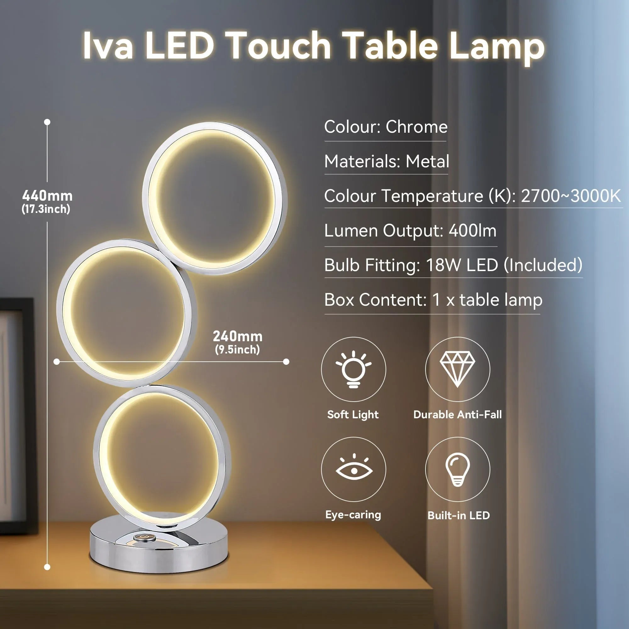 Iva LED Touch Table Lamp - Chrome V558-LL-LED-04CH