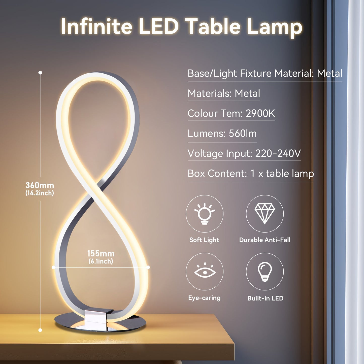 Infinite LED Table Lamp - Chrome V558-LL-LED-19C