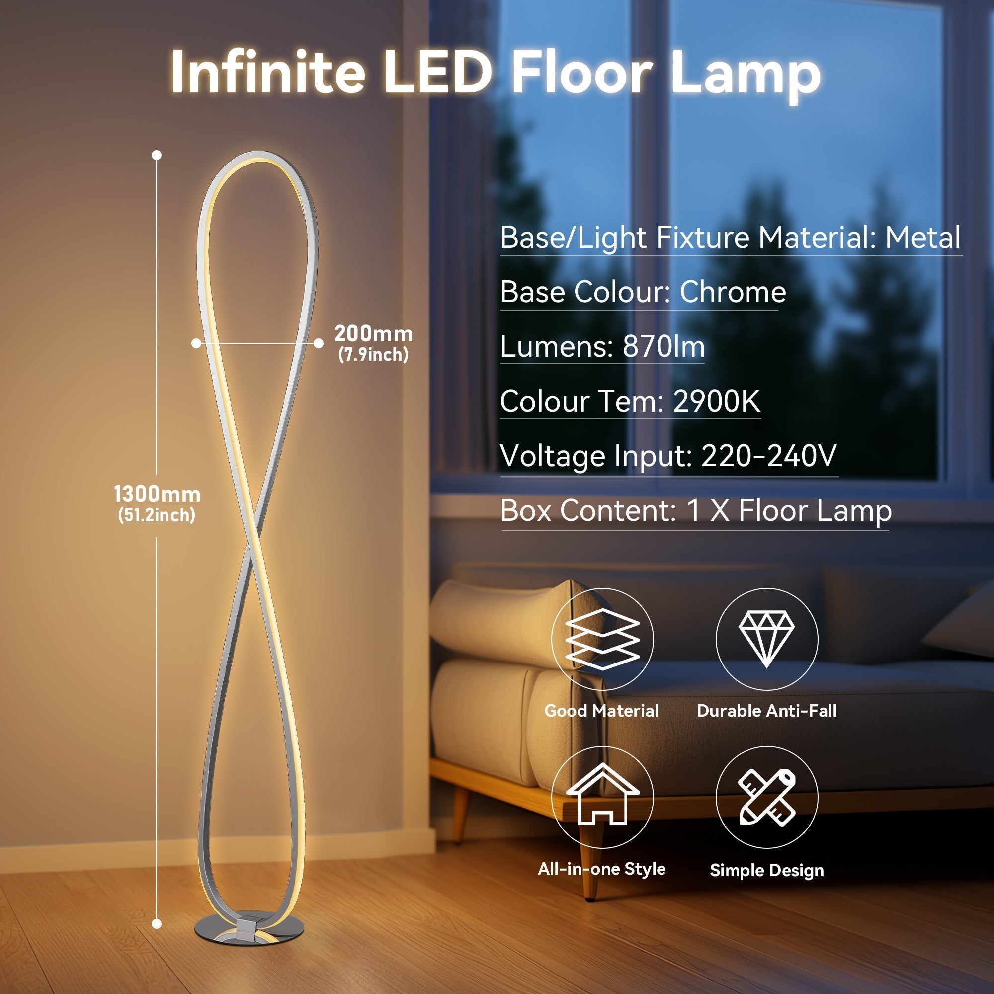 Infinite LED Floor Lamp - Chrome V558-LL-LED-20C