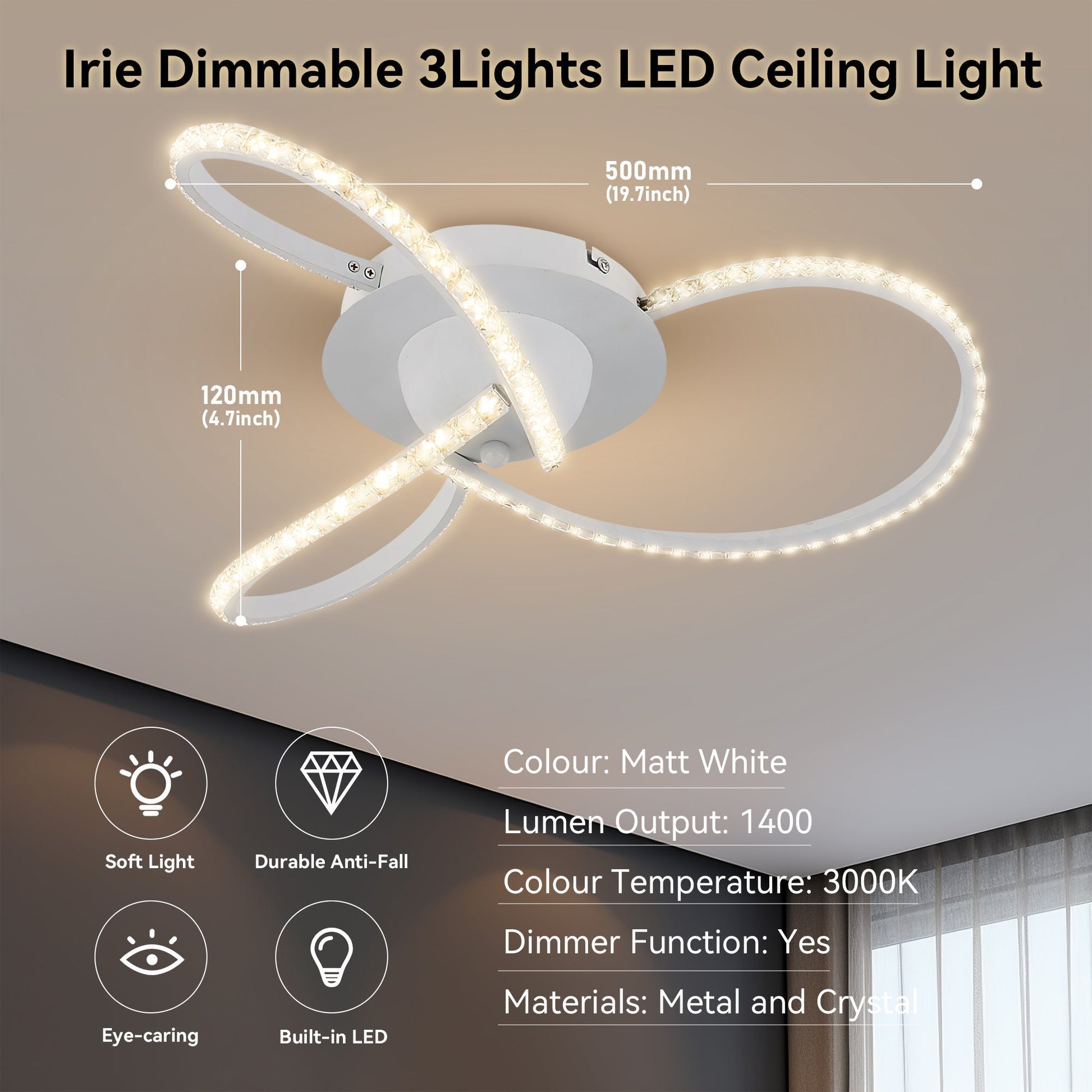 Irie Dimmable 3 Lights LED Ceiling Light - White V558-LL002CL011W