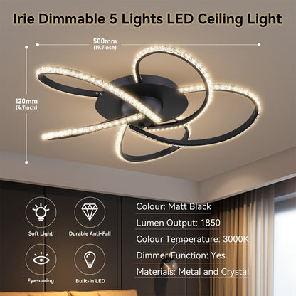 Irie Dimmable 5 Lights LED Ceiling Light - Black V558-LL002CL012B