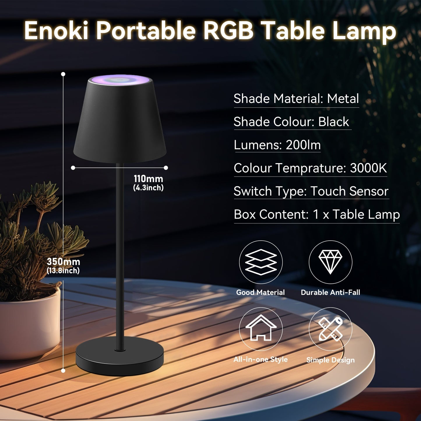 Enoki Portable RGB Table Lamp - Black V558-LL0516B